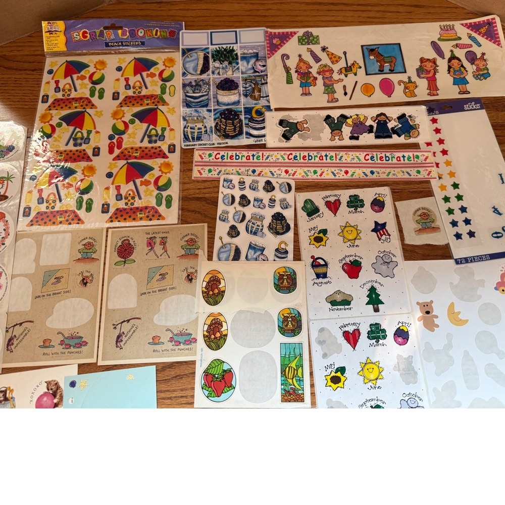 Vintage Sticker Lot Sanrio Hello Kitty Beach Birthday Scrapbook Assortment 5479
